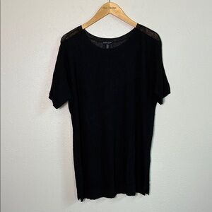 EILEEN FISHER Large Black Organic Linen Blend Mesh‎ Sheer Tunic Top Lagenlook